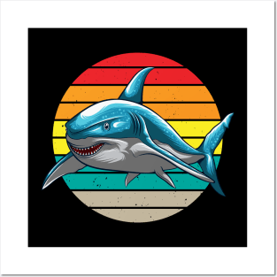 Shark Retro Sun Ocean Animals Posters and Art